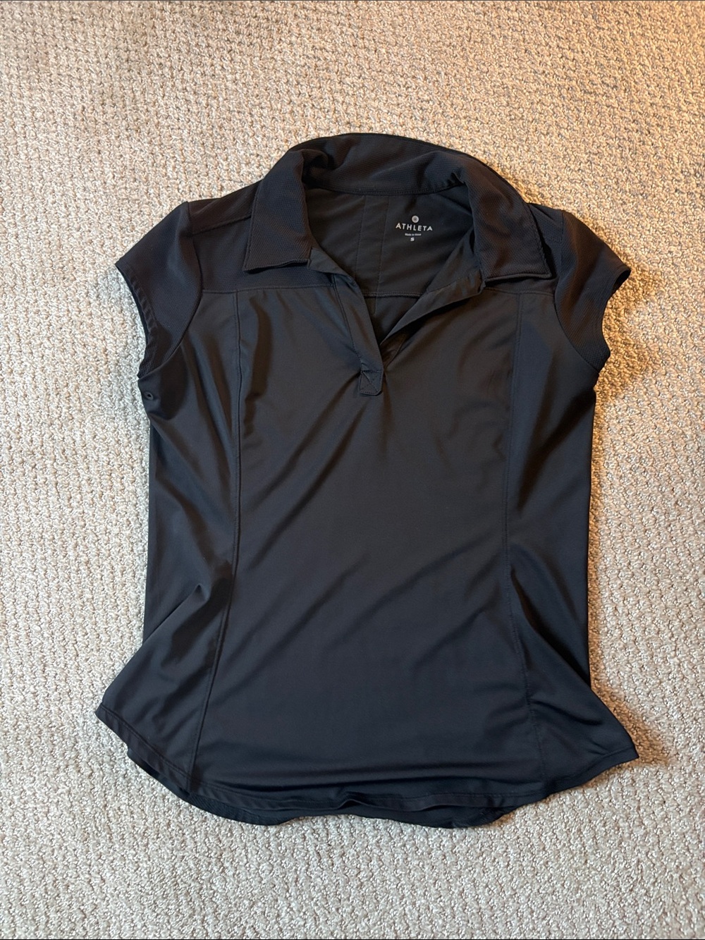Athleta Black Short-Sleeve Polo Performance Top